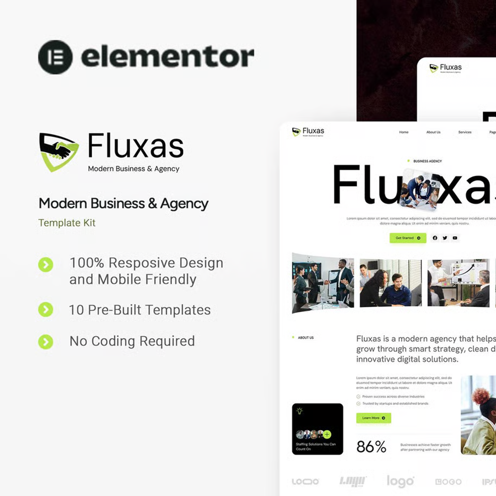 Fluxas -现代商务与机构工作室 Elementor 模板套件